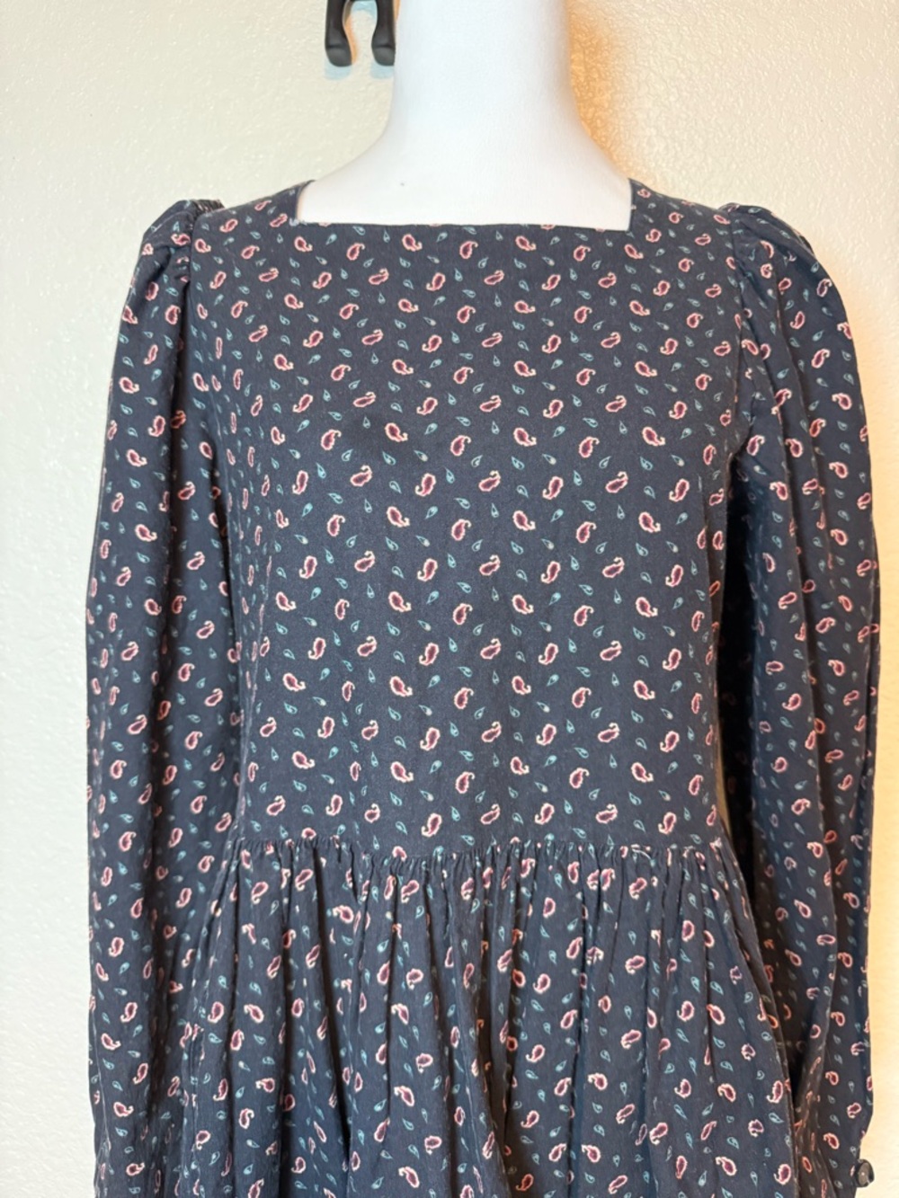 Vintage 1980’s Laura Ashley Paisley Print Prairie Dress Blue Size 12 - Picture 2 of 16